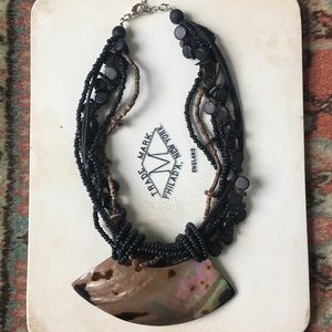 Wood bead and horn pendant necklace